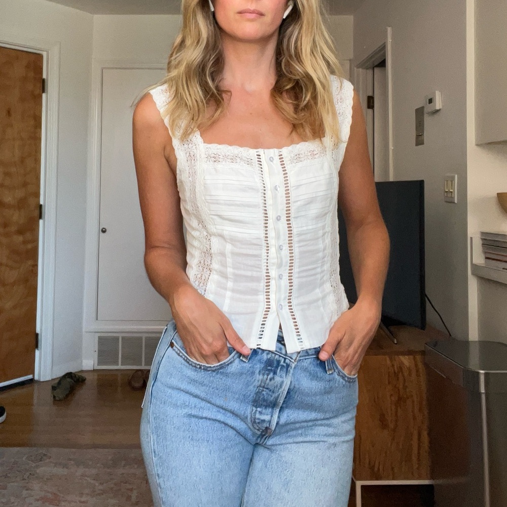Free People Lace White Tank Top